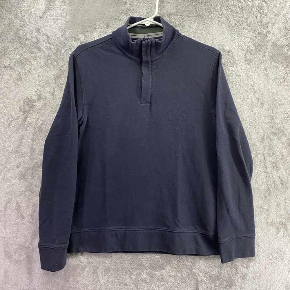 UNTUCKit Quarter Snap Pullover Sweatshirt Men Small Navy Blue Striped Collar EUC